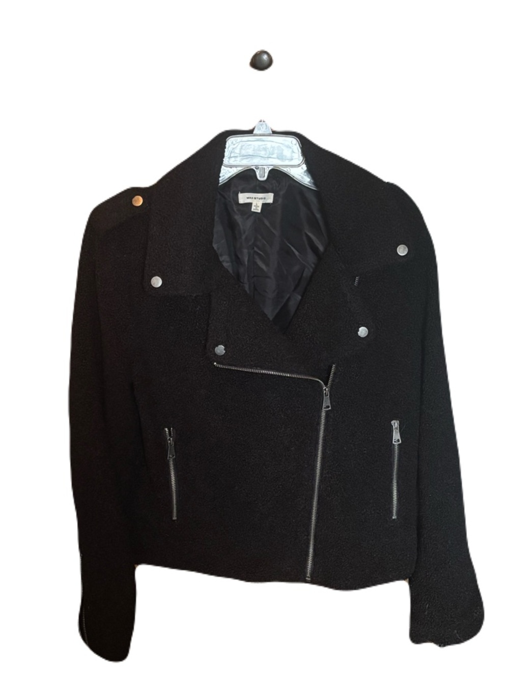 Max Studio | Windsor Black Bouclé Moto Jacket | Size Large